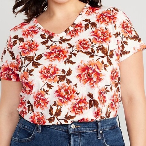 NWT Old Navy EveryWhere Printed Slub Knit T-Shirt Colorful Floral Cream Swirls - Picture 1 of 7
